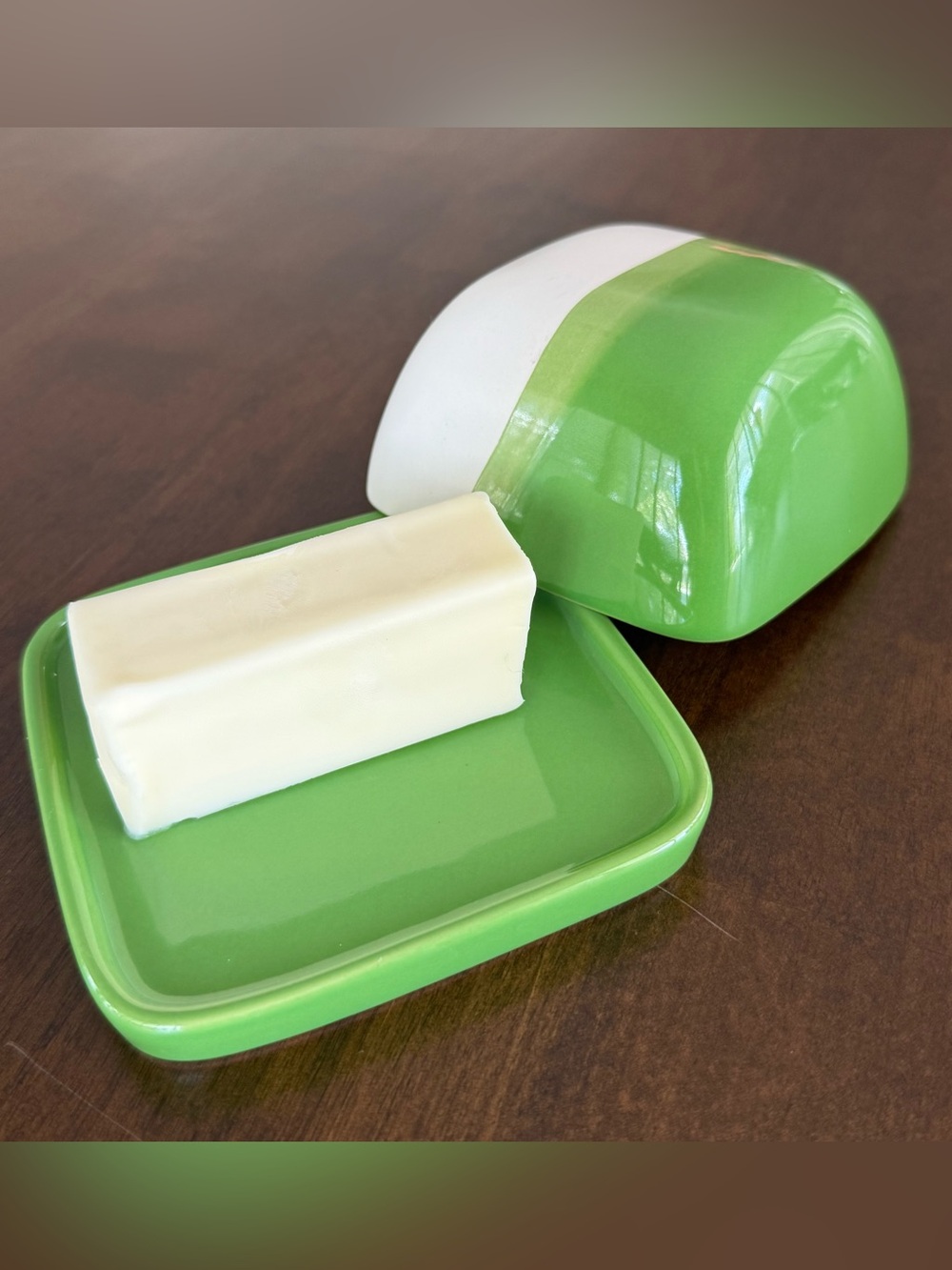 Threshold Green White Stoneware Butter Dish Covered Farmhouse kitchen cottage